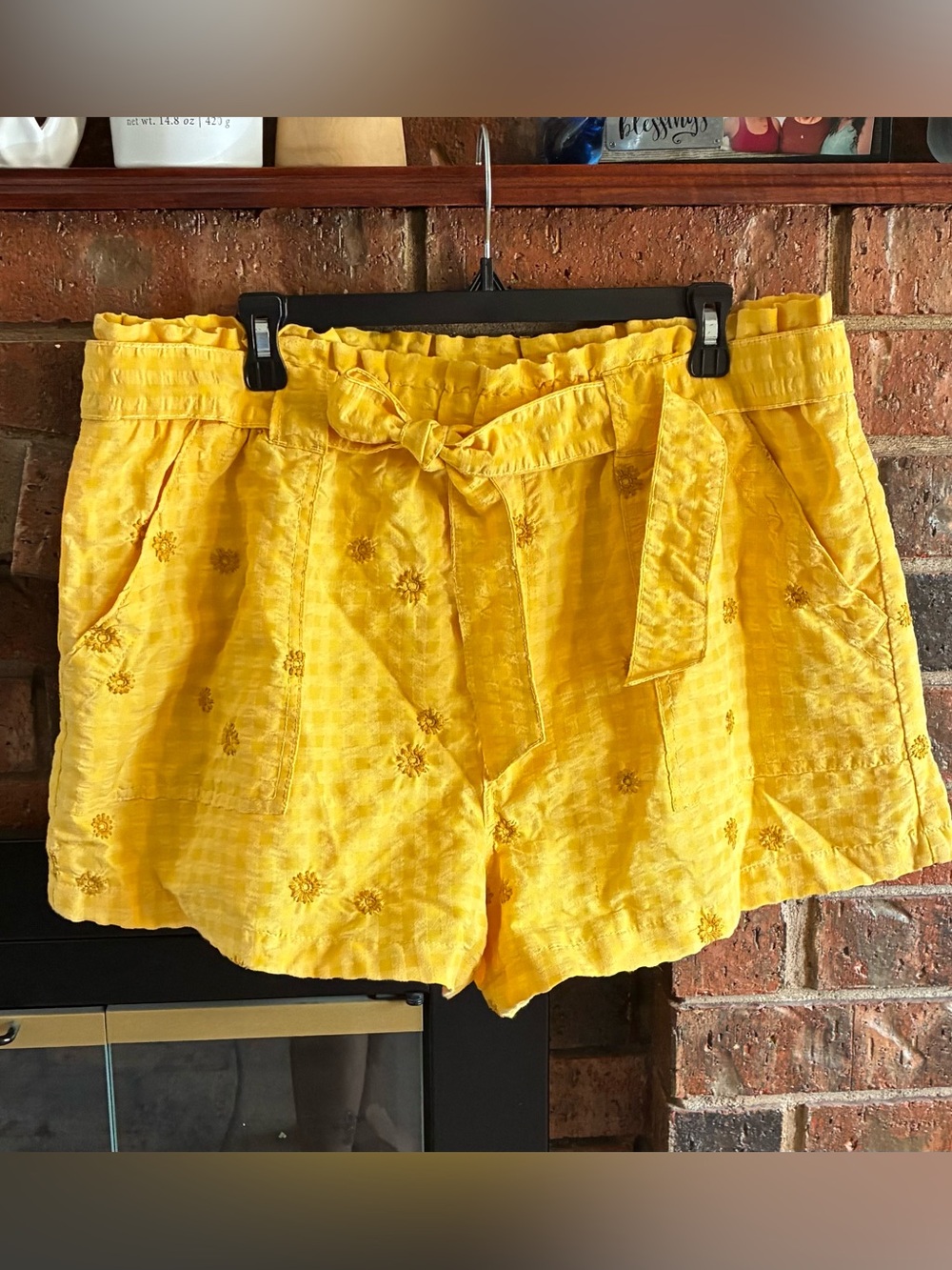 Time and Tru Yellow Embroidered Waist Shorts with Tie